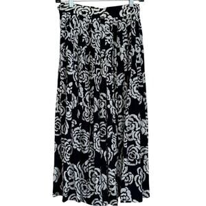 Christian Dior Separates Pleated Floral Mid-Length Skirt Size 6 Dk Blue Cream